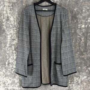 Max Studio Size L Plaid Houndstooth Open Front Cardigan Sweater Long Sleeve